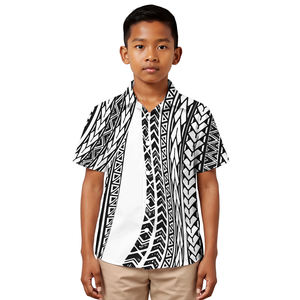 Chemise de créateur pour garçons, vêtements d'été, imprimé tribal polynésien Plumeria, chemise personnalisée à manches courtes, hauts pour enfants, vêtements pour garçons - Product Image 5