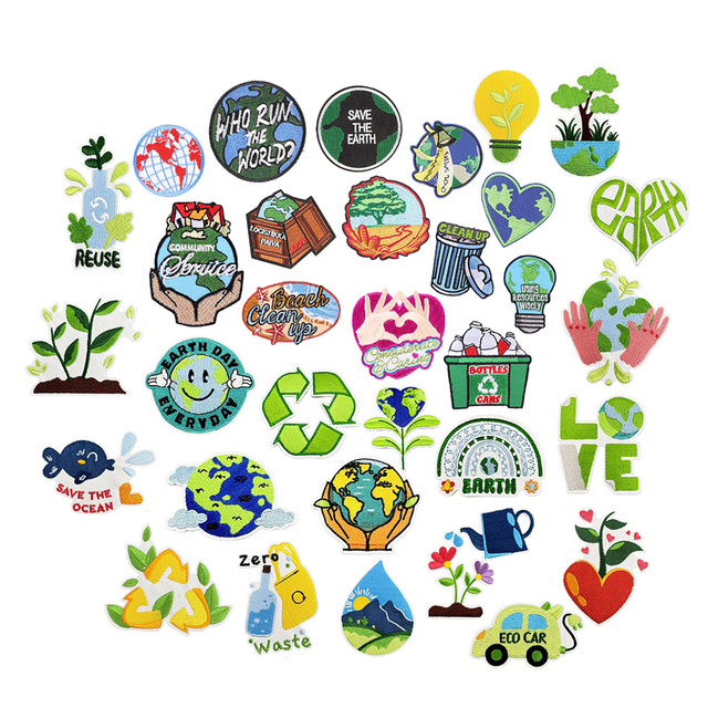 High Quality Energy Saving Environmental Earth Ocean protection Charity Icon Peace Sign Iron on Embroidery Patch
