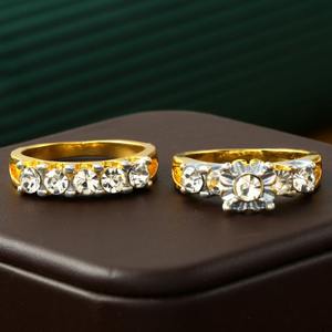 مجموعة خواتم فاخرة مطلية بالذهب من ZhuQian، قطعتان/طقم، مرصعة بالزركون اللامع، خواتم زفاف للنساء، مجوهرات مبهرة - Product Image 3