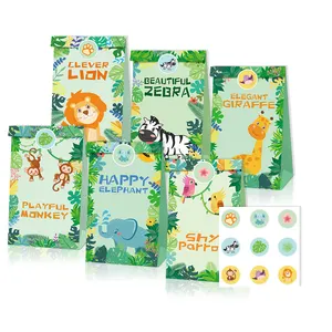 12 pcs 크래프트 종이 가방 아이 선물 캔디 가방 Huancai 정글 동물 파티 호의 가방 사자 원숭이 코끼리 디자인