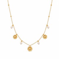 Collier à breloque fleurie en acier inoxydable plaqué or, sans ternissement, pour femmes, vente en gros, prêt à expédier, nouvelle arrivée