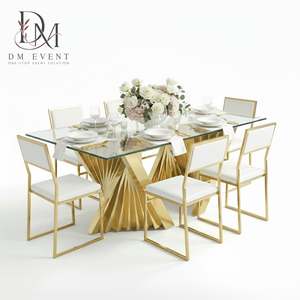 Wholesale Modern Gold Stainless Steel Square Back <b>Dining</b> <b>Chair</b> with White Cushion for Wedding Hotel Banquets - Product Image 2