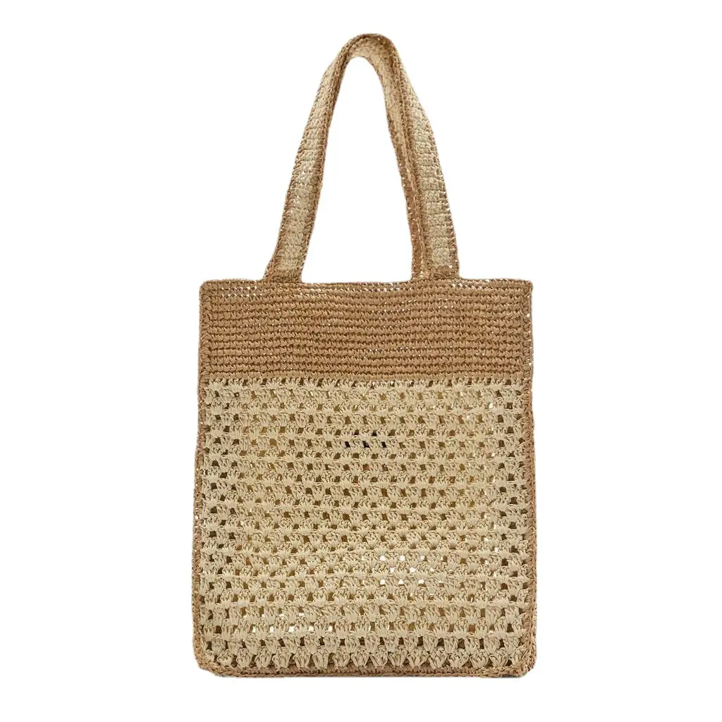 Bolso de mano de estilo informal para mujer, bolsa de mano tejida de paja de papel para playa, a la moda, de viaje, de ganchillo, 2022