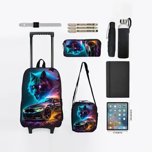 Ensemble <span class=keywords><strong>de</strong></span> <span class=keywords><strong>sac</strong></span> à dos scolaire à <span class=keywords><strong>roulettes</strong></span> Wolf Racing avec boîte à lunch et trousse à crayons, fermeture à glissière, capacité <span class=keywords><strong>de</strong></span> 20 à 35 L, pour enfants unisexes - Product Image 6