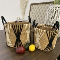 Paniers à linge faits à la main organisateur de rangement panier de jardinière panier de rangement en paille tissée avec poignées