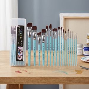 Zhu Ting Art Oil <b>Brush</b> Nylon Hair Fresh Green <b>Wood</b> Handle Plastic Box Packing 17 Pcs Painting <b>Brushes</b> /Set Model HB-135 - Product Image 3
