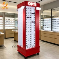Vitrine d'exposition de lunettes pour centre commercial, présentoir de sol mobile pour lunettes de soleil avec éclairage LED et crochets