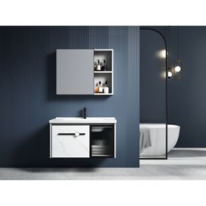 Mueble de Baño CR de 80 cm con Lavabo de Cerámica Integrado, Gabinete de Aleación de Aluminio y Espejo Iluminado - Product Image 5