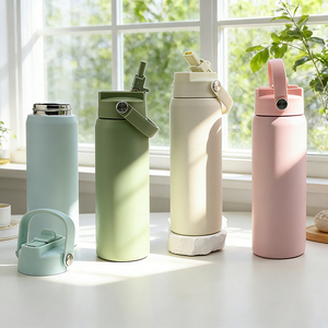 Custom Logo Food Grade Stainless Steel Drinking <b>Bottle</b> 24oz Double Wall Vacuum Insulated Flask with Straw Lid - Product Image 1