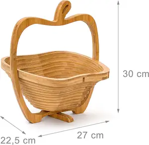 Cesta de fruta plegable de bambú plegable con diseño de manzana ecológica Natural Hotting