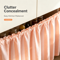 Rideau de couverture de rangement multifonctionnel moderne en mélange de lin isolant, rayé orange et rose, pour armoire de cuisine et décoration de buffet