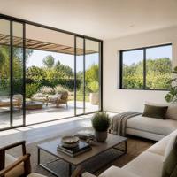 Porte coulissante à double vitrage à cadre étroit, en aluminium de qualité commerciale, sans rupture de pont thermique, verre Low-E, pour balcon et projets de villas