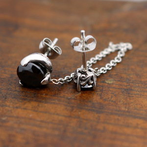 yunnique Drop <b>Earrings</b> Black Round <b>Stud</b> With <b>Chain</b> Titanium Steel Bezel Setting Geometric Design Fashion Jewelry - Product Image 1
