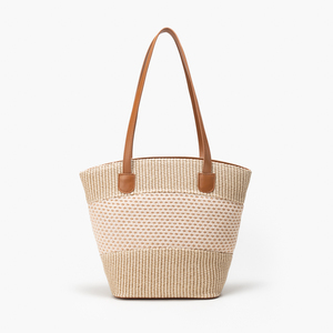 Sac fourre-tout en paille tressée grande capacité, sac à bandoulière avec fermeture éclair, sac seau pour la plage, les voyages et l'usage quotidien - Product Image 1