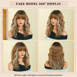 Pelucas de Cabello Sintético de 18 Pulgadas, Color Marrón Cobre con Reflejos Rubio Platino, Cortas con Flequillo, Resistentes al Calor, Fibra Natural Mate - Product Image 5