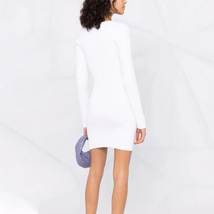 Vestido de punto de corte bajo con escote en V para mujer, vestido de punto blanco - Product Image 3