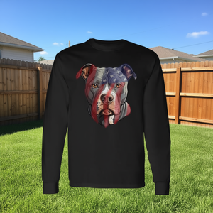 T-Shirt a Maniche Lunghe Unisex per Adulti con Stampa Digitale Bandiera Americana e Pit Bull Terrier, Abbigliamento Promozionale - Product Image 2