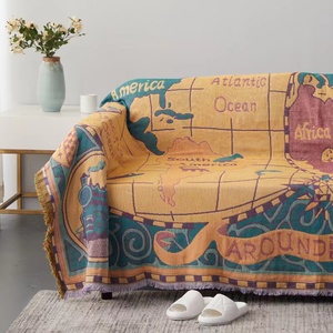 Manta tejida jacquard con mapa del mundo, manta de jacquard ondulada - Product Image 1