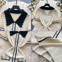 J5590 Boutique Women Dress Fashion Clothing Vendor Women Knitted Short Sleeve Dress POLO Neck Elegant Casual Mini Dresses