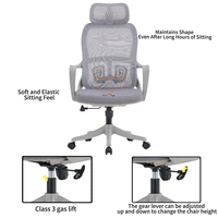 Chaise de bureau ergonomique moderne pivotante à dossier haut en tissu, appui-tête réglable, accoudoirs fixes, base chromée pour atelier, hôpital