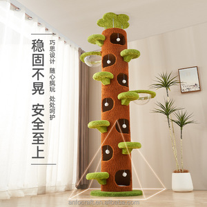 Menara kucing tunggul lantai pohon ke langit-langit Menara kucing dengan tinggi yang dapat disesuaikan (95-108 inci), menara pendakian kucing tingkat dengan tempat tidur gantung yang nyaman - Product Image 4