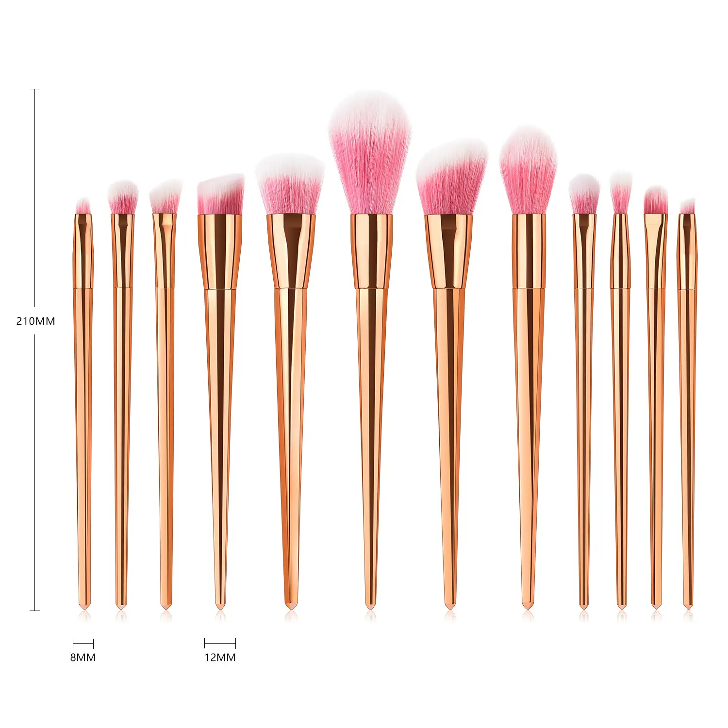 All'ingrosso 12 pezzi pennelli per il trucco in oro rosa cosmetici per capelli sintetici set di pennelli per il trucco