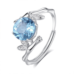 8 Dainty 925 Silver Adjustable Bamboo <b>Finger</b> <b>Rings</b> with 8mm Round Cut Natural Stone High Quality Crystal Casual Jewelry Women - Product Image 1