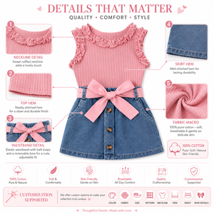 Set di <span class=keywords><strong>Abbigliamento</strong></span> <span class=keywords><strong>Estivo</strong></span> per Bambine, Completo con Canotta Senza Maniche e Gonna in Denim, Vendita all'Ingrosso - Product Image 3