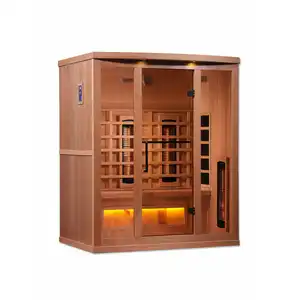 Sauna infrarouge lointain à spectre complet proche de zéro EMF avec barre de sel de l'Himalaya Chauffage infrarouge en bois massif Couleur bois série magique CN;GUA