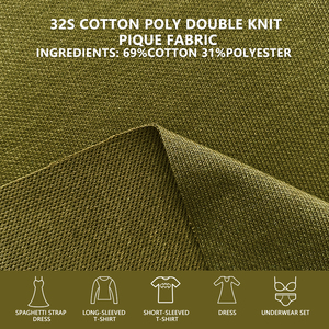 32S Cotton Poly Double Knit Pique Fabric 185cm Width 250gsm Breathable For Workwear T Shirts Garments - Product Image 2