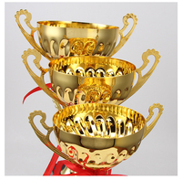 Coupe de trophée en métal populaire S M L, récompenses, souvenirs, coupe de trophée en métal plaqué or avec ruban rouge, trophée personnalisé en métal pour le cricket