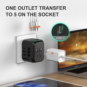 Adaptador de Viaje Multifuncional 2A2C, Convertidor de Enchufe Ignífugo IP22, 1 Salida, 110-250V, Conexión a Tierra Estándar, Británico/Australiano - Product Image 5