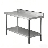 Plan de travail en acier inoxydable 304 de qualité commerciale, robuste, à 2 niveaux, avec pieds ronds, table de travail en acier inoxydable pour restaurant et cuisine