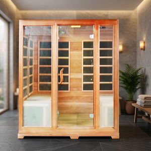 Retro Luxury New Design 4 Person Indoor Solid Wood Sauna Rooms Far Infrared Indoor Sauna Cabin Low Emf - Product Image 1