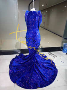 Ocstrade Lüks El Yapımı Gümüş Renkli Taşlı Büyük Beden Zarif Balo Elbiseleri Kraliyet Mavisi Seksi Pullu Büyük Beden Maxi Abiye - Product Image 6