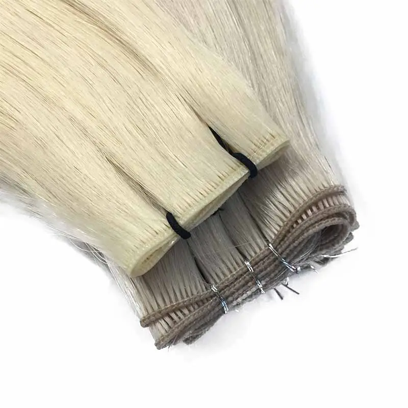 Salon quality Russian Hair Hand Tied Weft Double Drawn Machine Genius Weft Hair Extensions