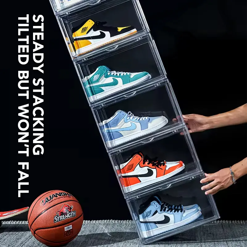 Caixa organizadora personalizada com dobra magnética acrílica, caixa gigante de plástico transparente para sapatos, transparente, transparente, para tênis, exibição de plástico