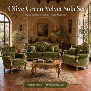 C005 Juego de Sofás de Cuero Tallado Plateado de Estilo Europeo de Lujo, Tapicería de Tela de PU y Terciopelo para Sala de Estar de Villa, Venta al por Mayor - Product Image 2