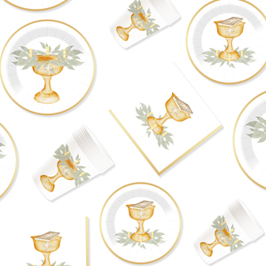 DAMAI - Juego de Platos de Papel, Servilletas y Mantel Desechables con Diseño de Flores Blancas para Comunión, Bautizo, Fiesta Infantil - Product Image 4