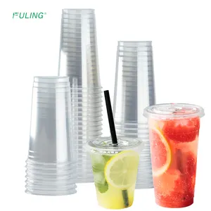 FULING Premium Plastic U-Rim Tazas frías 12 16 24 32 oz Transparente desechable batido milktea bubble tea vasos de plástico