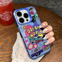 Coque de téléphone tendance avec design graffiti d'aliens pour iPhone 16 15 Pro Max 14 13, couleur IMD argentée, dos rigide antichoc