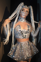 Combinaison moulante sexy pour femme avec strass brillants, idéale pour spectacle, soirée d'anniversaire ou boîte de nuit