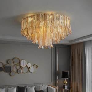 Plafonnier moderne de luxe, design feuille d'or, LED, montage en surface, pour salon, chambre, hall d'hôtel, lustre décoratif - Product Image 2