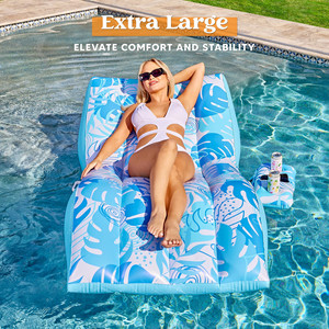 Extra Large Inflatable Pool Float Lounge Chair With Cup Holder For Adults Sky Blue 175x95cm PVC Floats - Product Image 1
