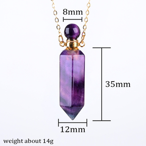 Pendentif flacon de parfum en cristal de fluorite poli de haute qualité, plaqué or, flacon d'huile essentielle, collier pour femme, cadeau - Product Image 4