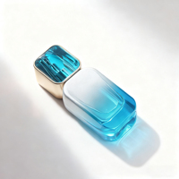 Flacon pompe en verre bleu rectangulaire de 30 ml, flacon pulvérisateur de brume bleue dégradée de 1 oz avec bouchon en strass
