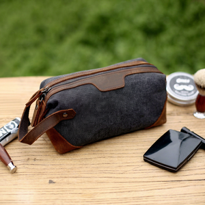 <b>Mens</b> Shaving Dopp Kit <b>Leather</b> Canvas Toiletry <b>Bag</b> Custom Logo Waterproof Travel Cosmetic <b>Wash</b> Organizer Case LCTB-0007D - Product Image 1