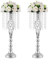 Centres de table en métal doré pour mariage, décorations de table, support à fleurs, vases avec chaîne de perles en cristal pour la décoration de fête de mariage