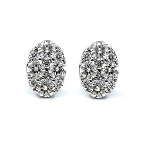 Conceptions de bijoux fins sur mesure en or blanc 18 carats SI diamant ovale cluster boucles d'oreilles fiançailles fête de mariage - Product Image 1