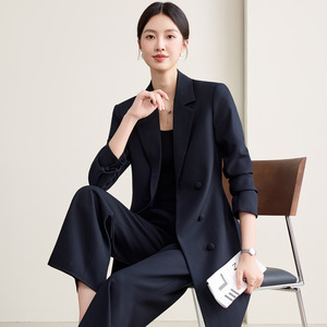 Women's Suit Set Long Coat Solid Color Polyester Anti-Wrinkle Workwear - Product Image 3